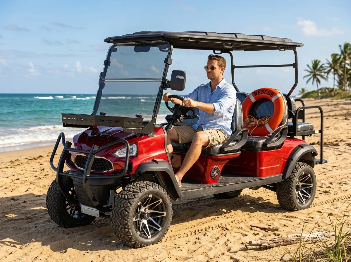 SUN-Carts electric patrol vehicles for beach safety operations on soft sand