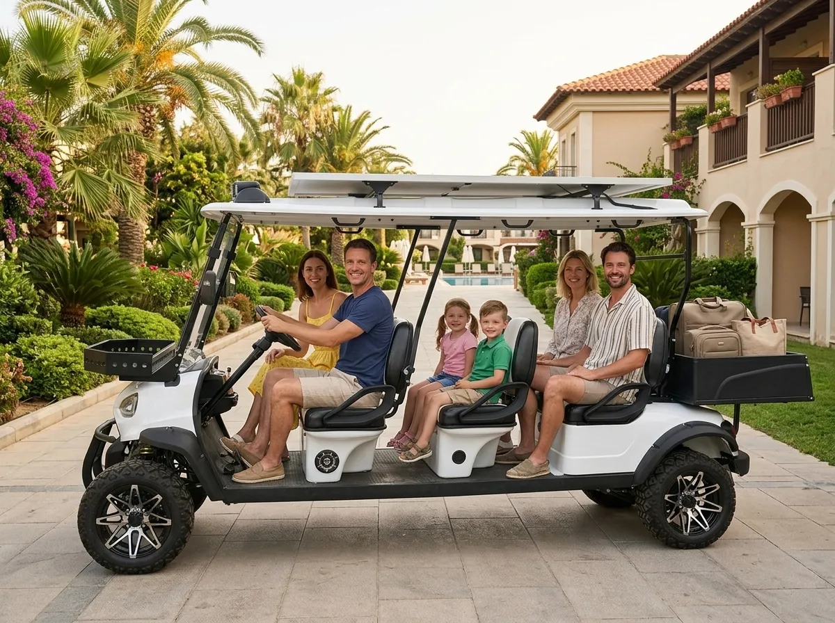 SUN-Carts electric vehicles for hotels and resorts guest shuttles and cargo vans