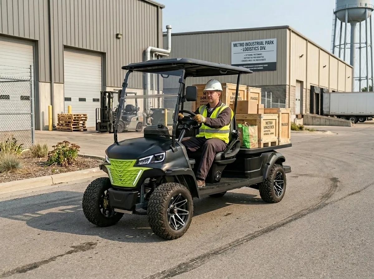 SUN-Carts 72V lithium electric vehicles for industrial park personnel transport and heavy hauling