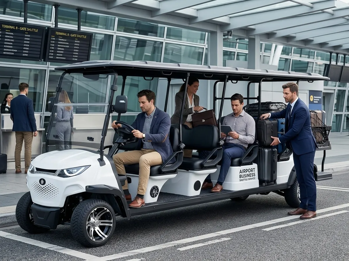 SUN-Carts electric vehicles for stations and airports passenger shuttles and cargo trucks