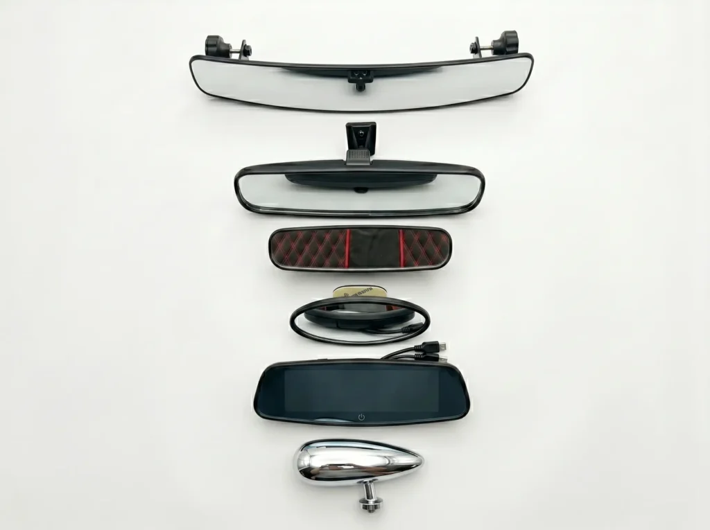 the rearview mirror for SUN-Carts electric golf carts on white background with adjustable bracket