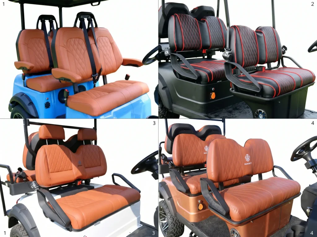 the premium seat for SUN-Carts electric golf carts on white background with ergonomic cushion and durable upholstery