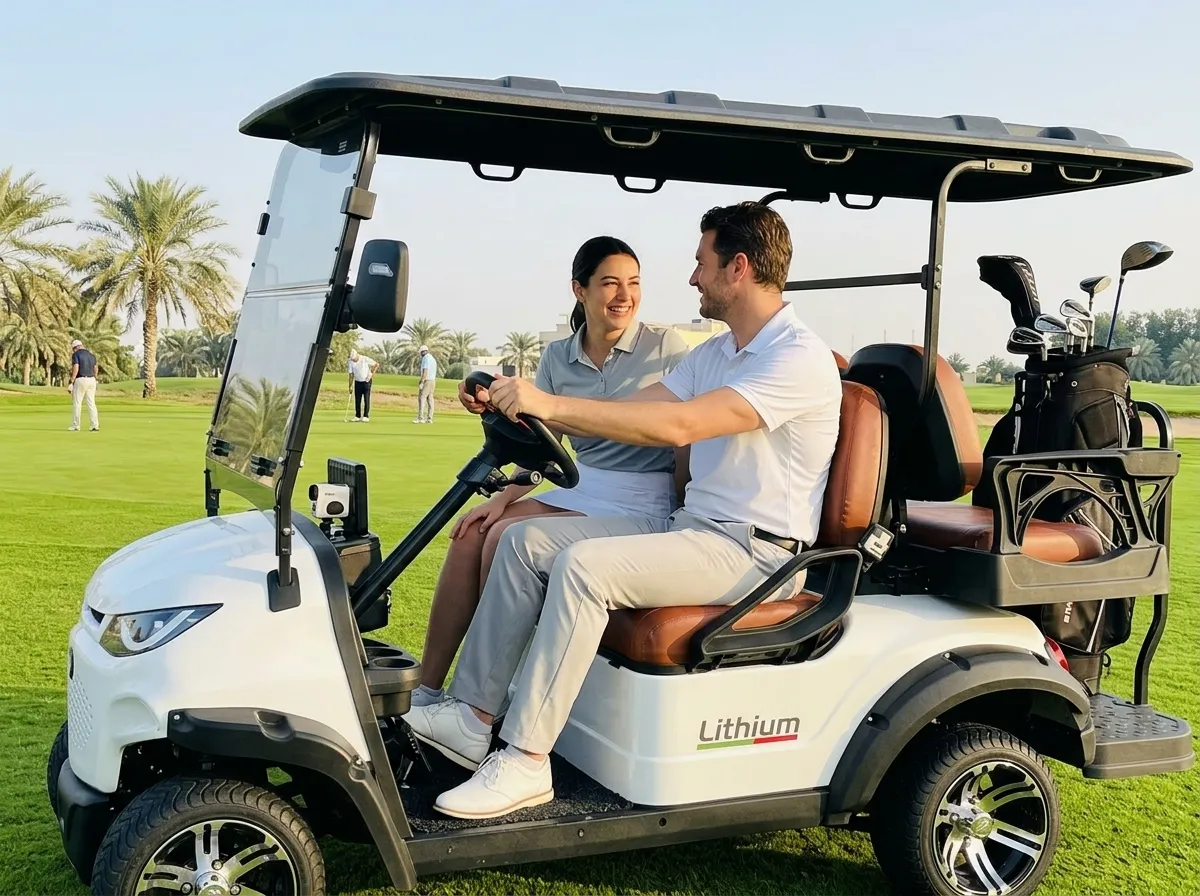 SUN-Carts 72V lithium battery golf carts operating on golf course