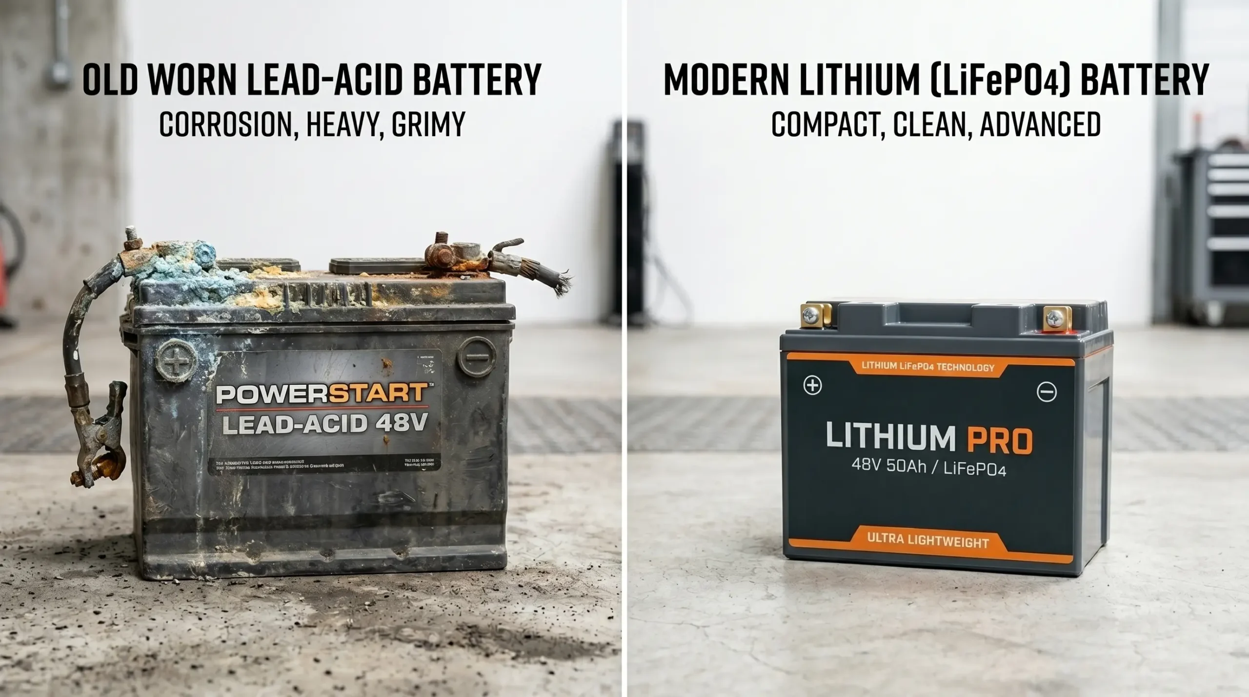 Lead acid and lithium LiFePO4 golf cart battery side by side comparison