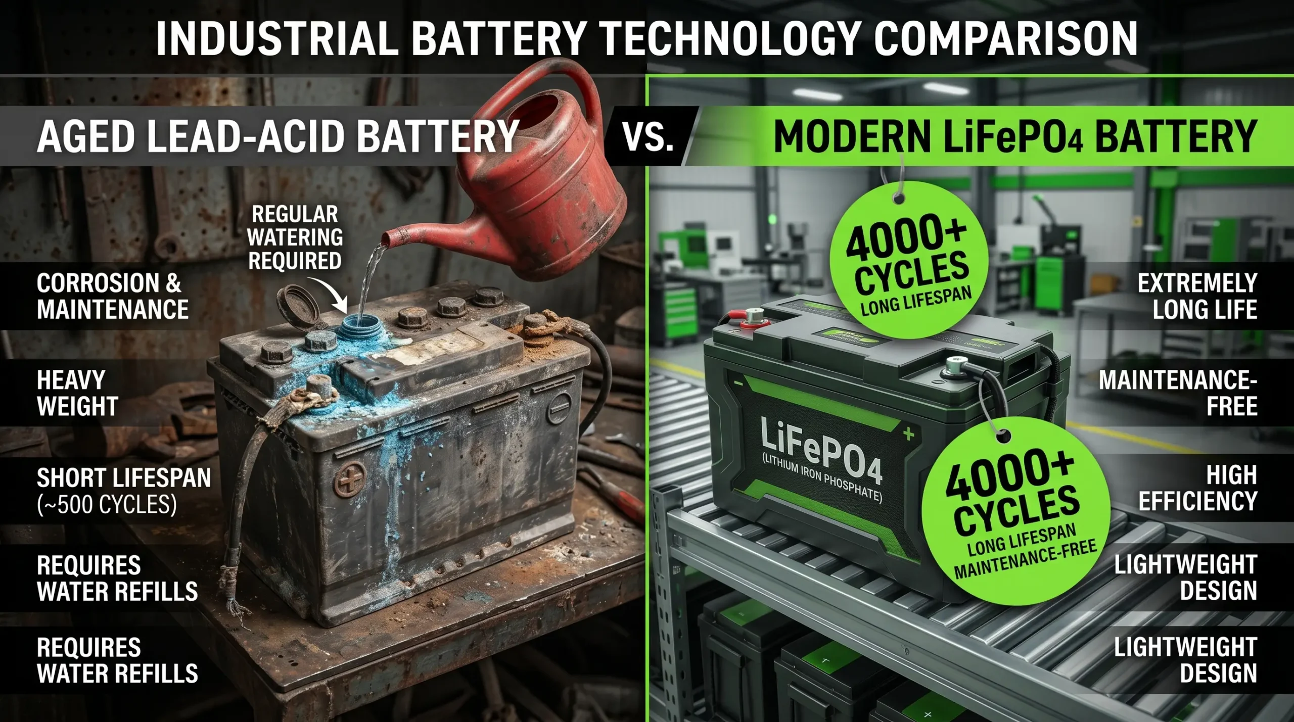 Lithium vs lead-acid golf cart battery lifespan comparison showing 4000+ cycles