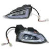 SUN-CART LED front headlight installed on an electric golf cart, showing bright white light beam and waterproof housing.