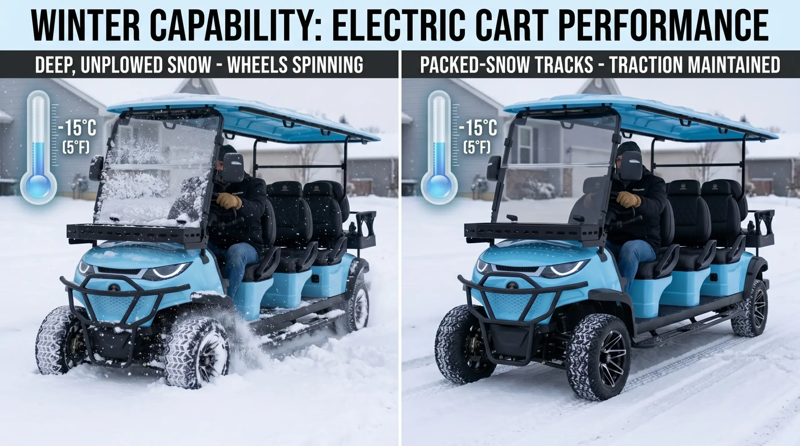 Electric golf cart cold weather range loss comparison lithium vs lead‑acid battery performance in winter
