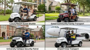 Electric golf cart commercial applications in resorts, communities, campuses, and airports
