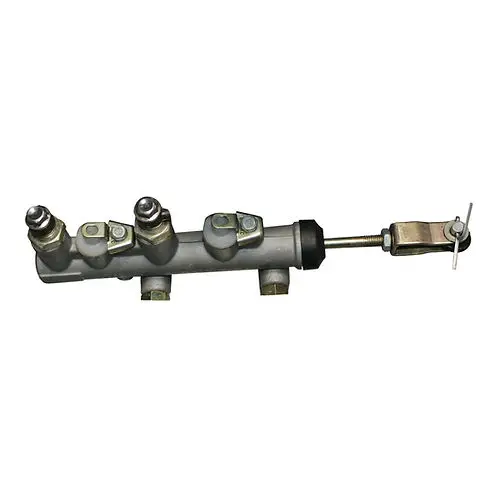 electric-golf-carts-brake-master-cylinder-assembly SUN-CART electric golf cart brake master cylinder assembly, dual-port aluminum body with reservoir and brake light switch on white background.