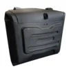 SUN-CART F4 removable locking trunk mounted on the rear of an electric golf cart, showing the lock mechanism and quick-release handles.
