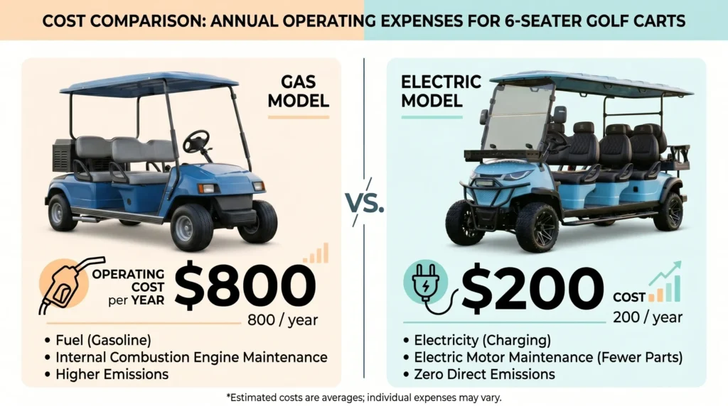 5-year total cost comparison gas vs electric golf cart showing 45 percent savings with lithium battery
