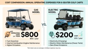 5-year total cost comparison gas vs electric golf cart showing 45 percent savings with lithium battery