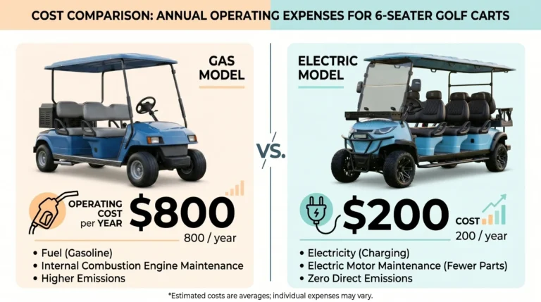 5-year total cost comparison gas vs electric golf cart showing 45 percent savings with lithium battery
