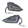 SUN-CART LED front headlight installed on an electric golf cart, showing bright white light beam and waterproof housing.