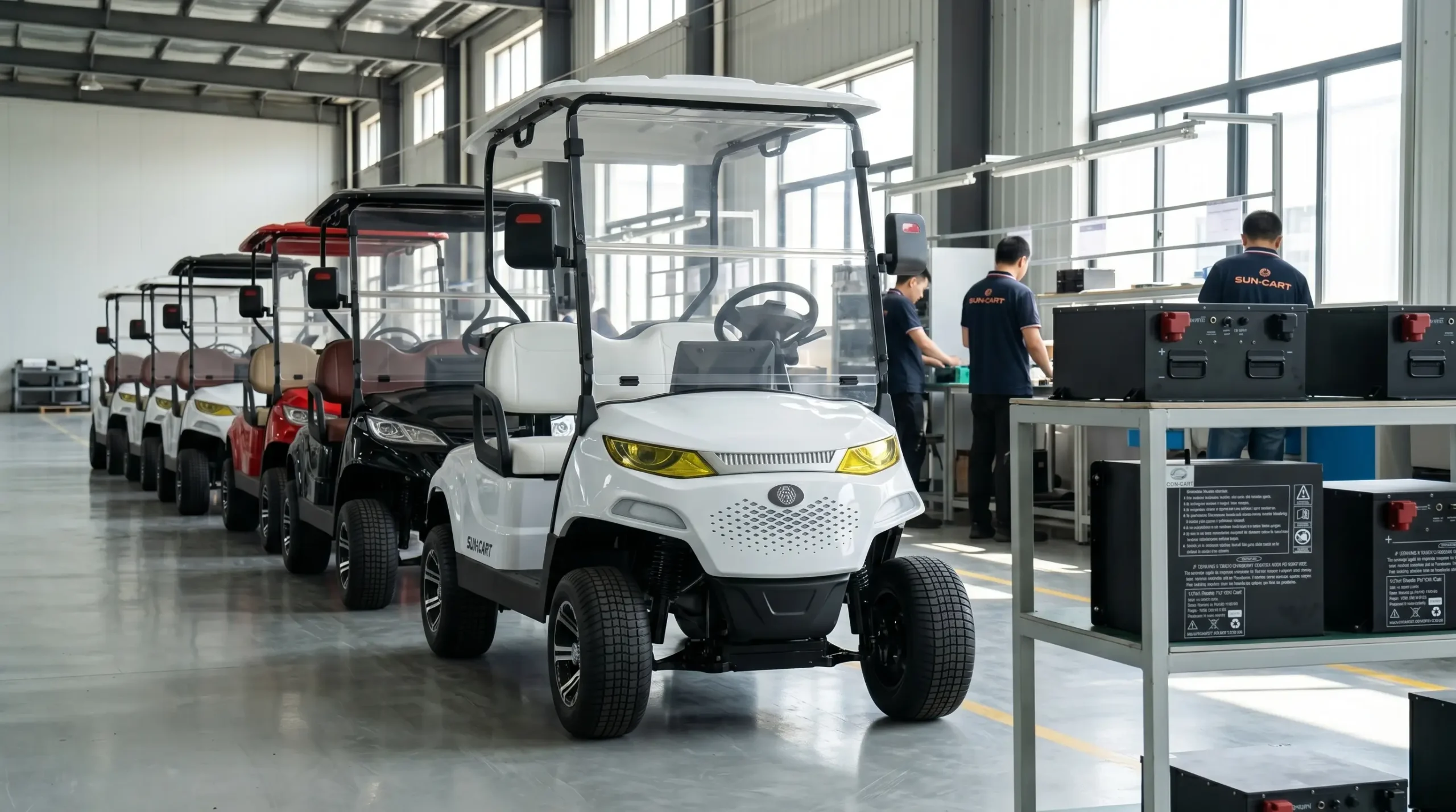 Sun-Cart factory production line with lithium battery electric golf carts for B2B wholesale