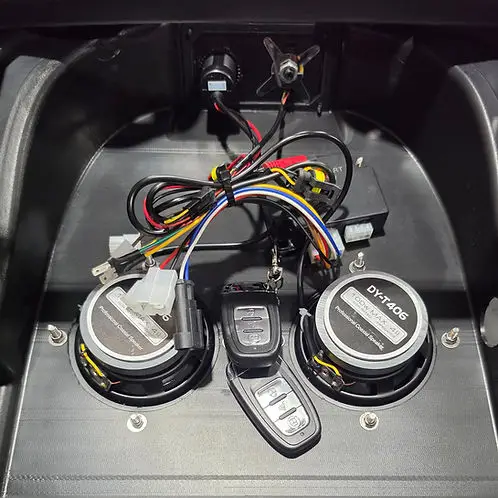 sun-cart-front-dashboard-with-cup-holders-parts SUN-CART front dashboard with integrated dual cup holders, black textured ABS panel, pre-cut holes for switches and gauge, fits 2/4/6-seater golf carts.