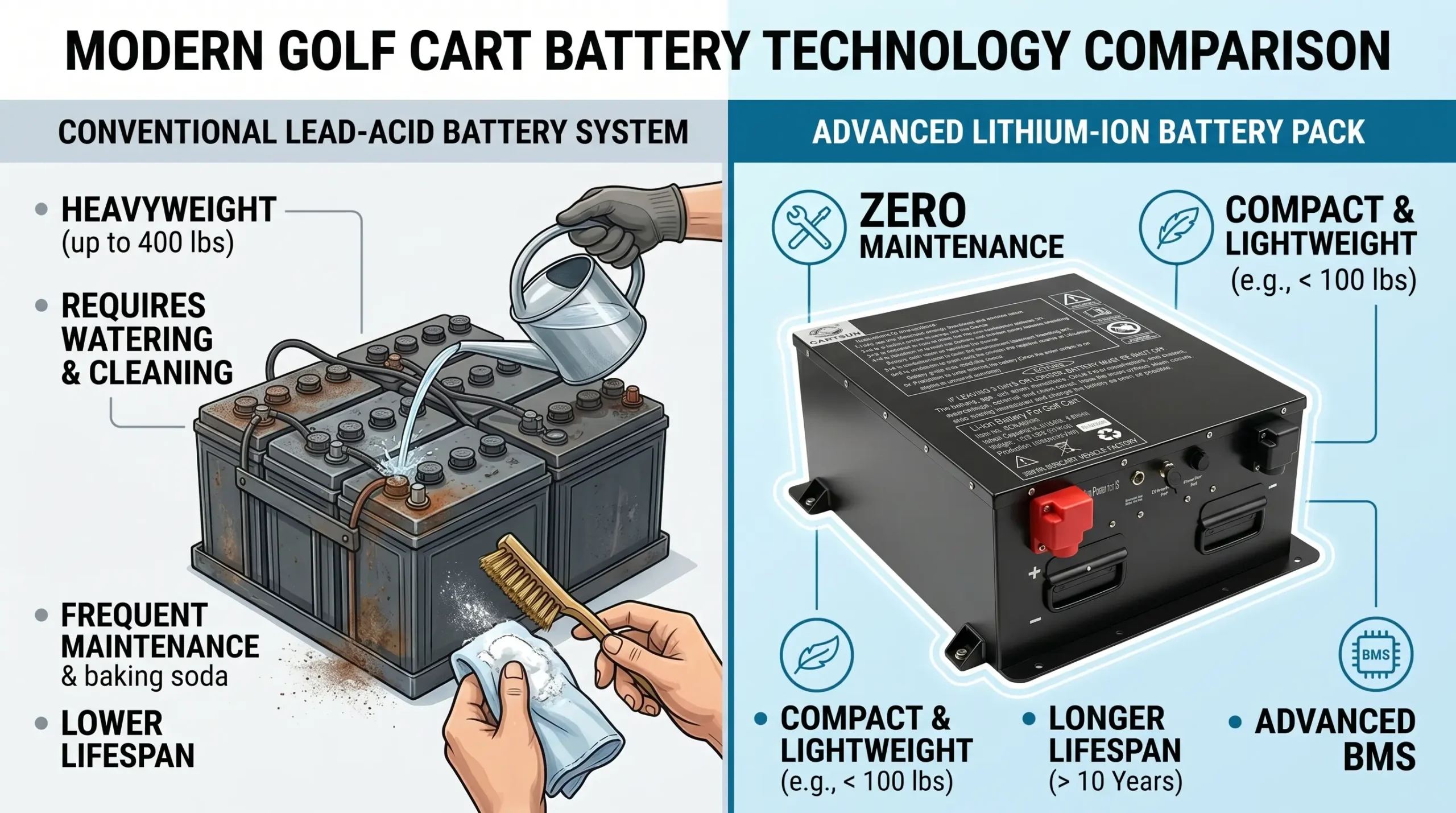 Sun-Cart LiFePO4 lithium golf cart battery with 5-year warranty for commercial fleets