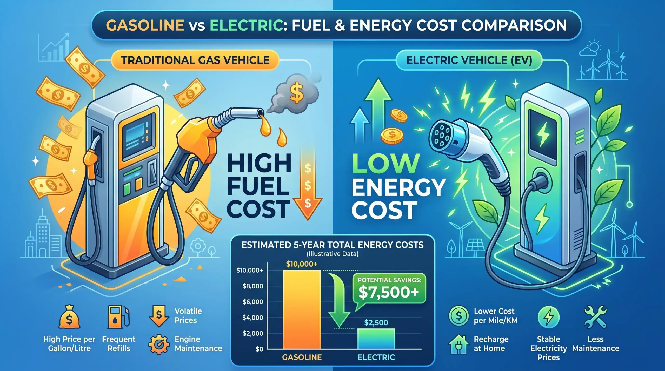 5-year total cost of ownership comparison electric vs gas golf cart showing savings