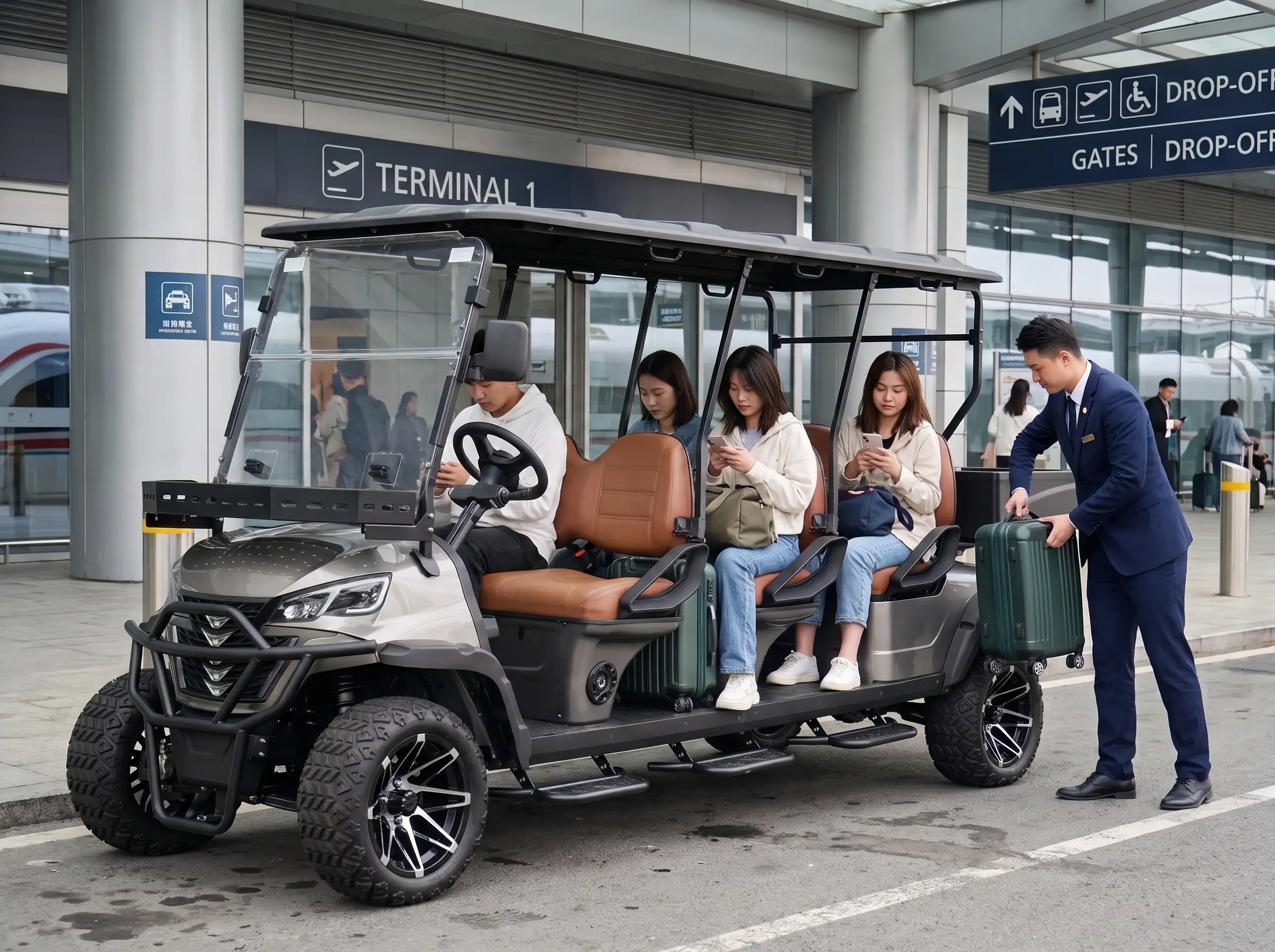 SUN-Carts electric vehicles for stations and airports passenger shuttles and cargo trucks