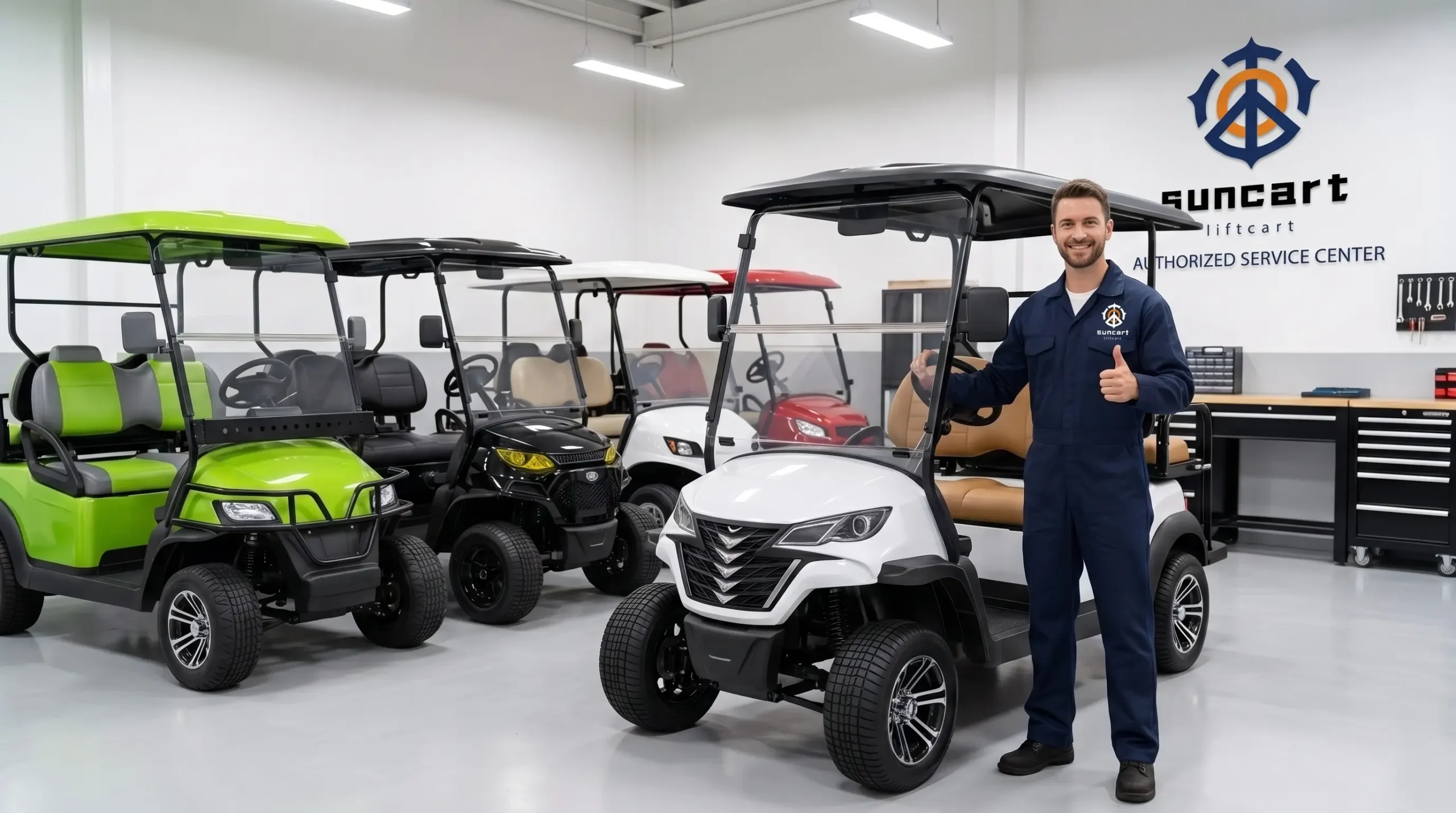 Sun-Cart electric golf cart fleet solution for slow speed and maintenance issues with 5-year warranty