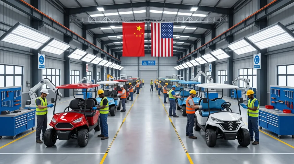 Chinese electric vehicle manufacturing facility with global production ecosystem for LSV export