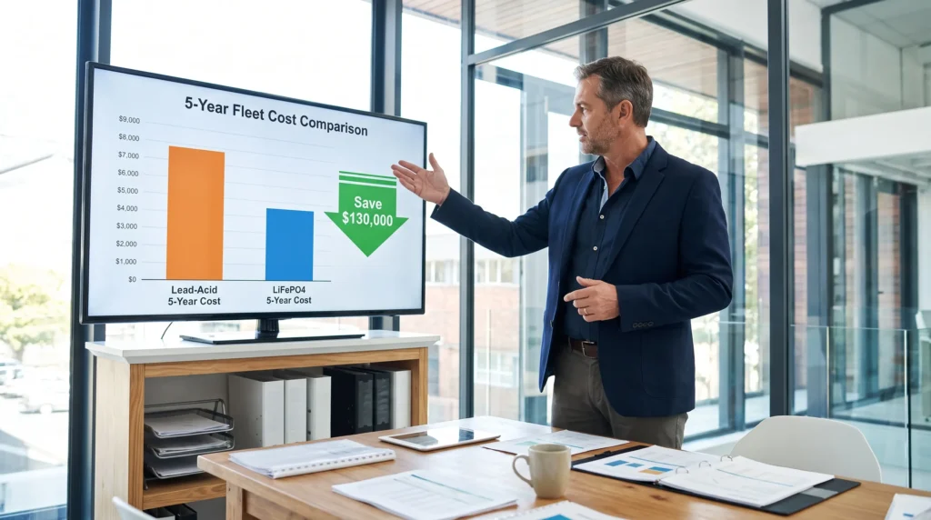 Total cost of ownership comparison chart LiFePO4 vs lead-acid for golf cart fleets