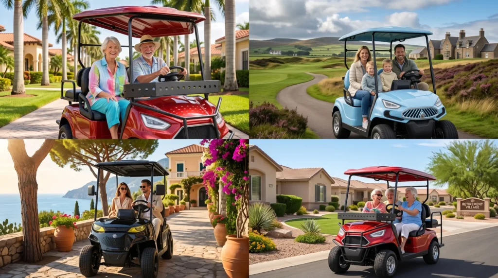 Global LSV golf cart applications in Florida Scotland Italy and US retirement communities