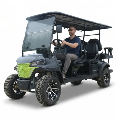 SUN-CART LSV electric golf cart with 72V LiFePO₄ battery, 5-year warranty, US street-legal certification. 2-6 seats, 19 mph max speed, 60-mile range. Free quote & catalog.
